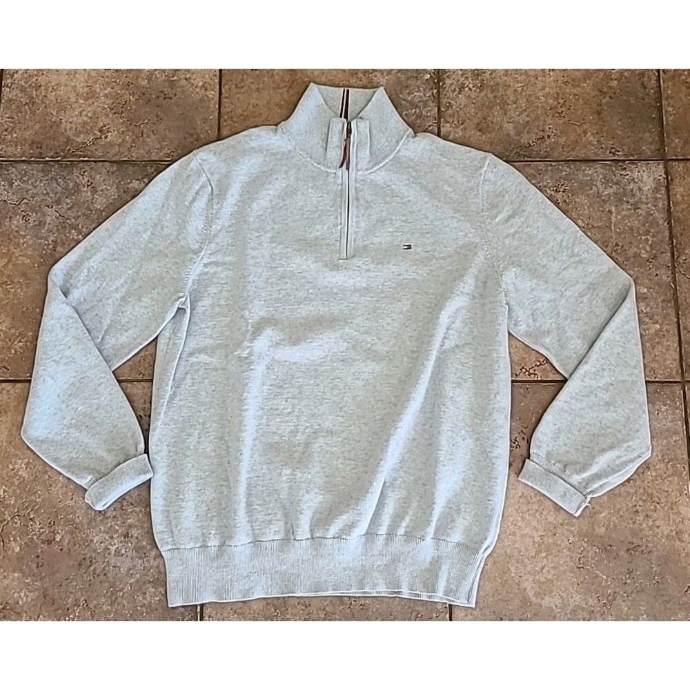 Tommy Hilfiger Mens Pullover Sweater 1/4 Zip Size Medium Gray Long Sleeve Preppy
